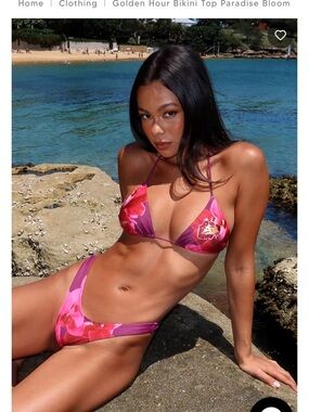 White Fox Boutique Pink Floral Triangle Bikini Top